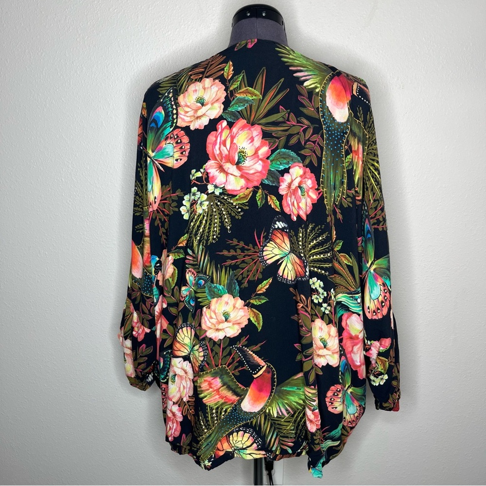 Farm Rio Floral Garden Reversible Open Front Kimono Animal Print Boho Topper - Picture 6 of 16